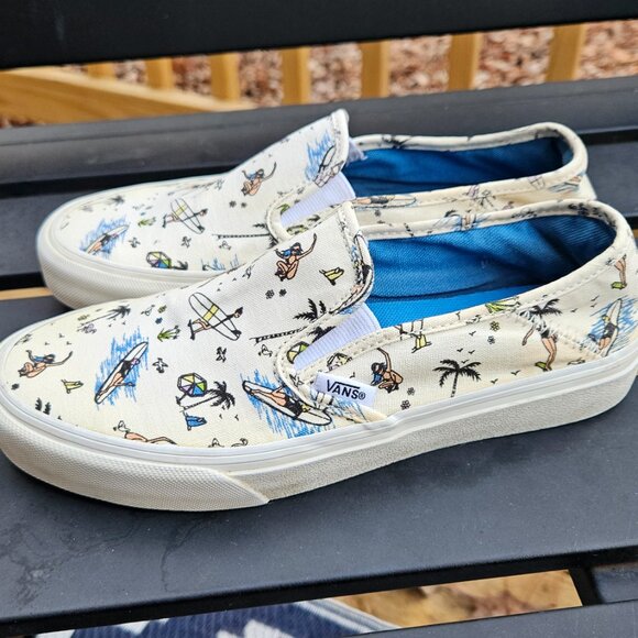 Vans "Off The Wall" Slip-ons - Surfer design - Blue Ultracush insole RARE?  Wm 7 - Picture 3 of 7